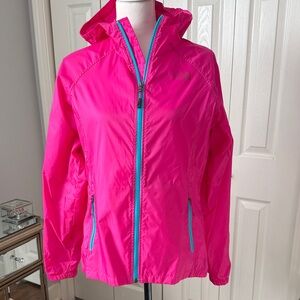 The North Face Hot Pink Windbreaker Jacket with Teal Zippers So Cute - Medium